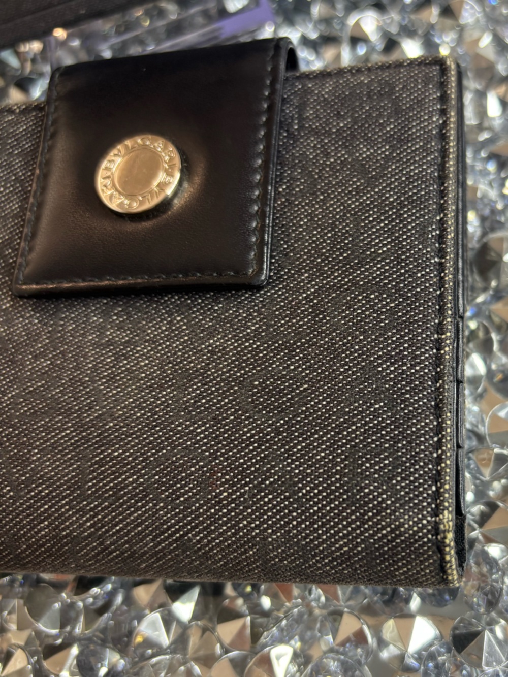 BVLGARI Logo Mania Bifold Wallet made of black denim-like canvas & leather EUC - Picture 13 of 17